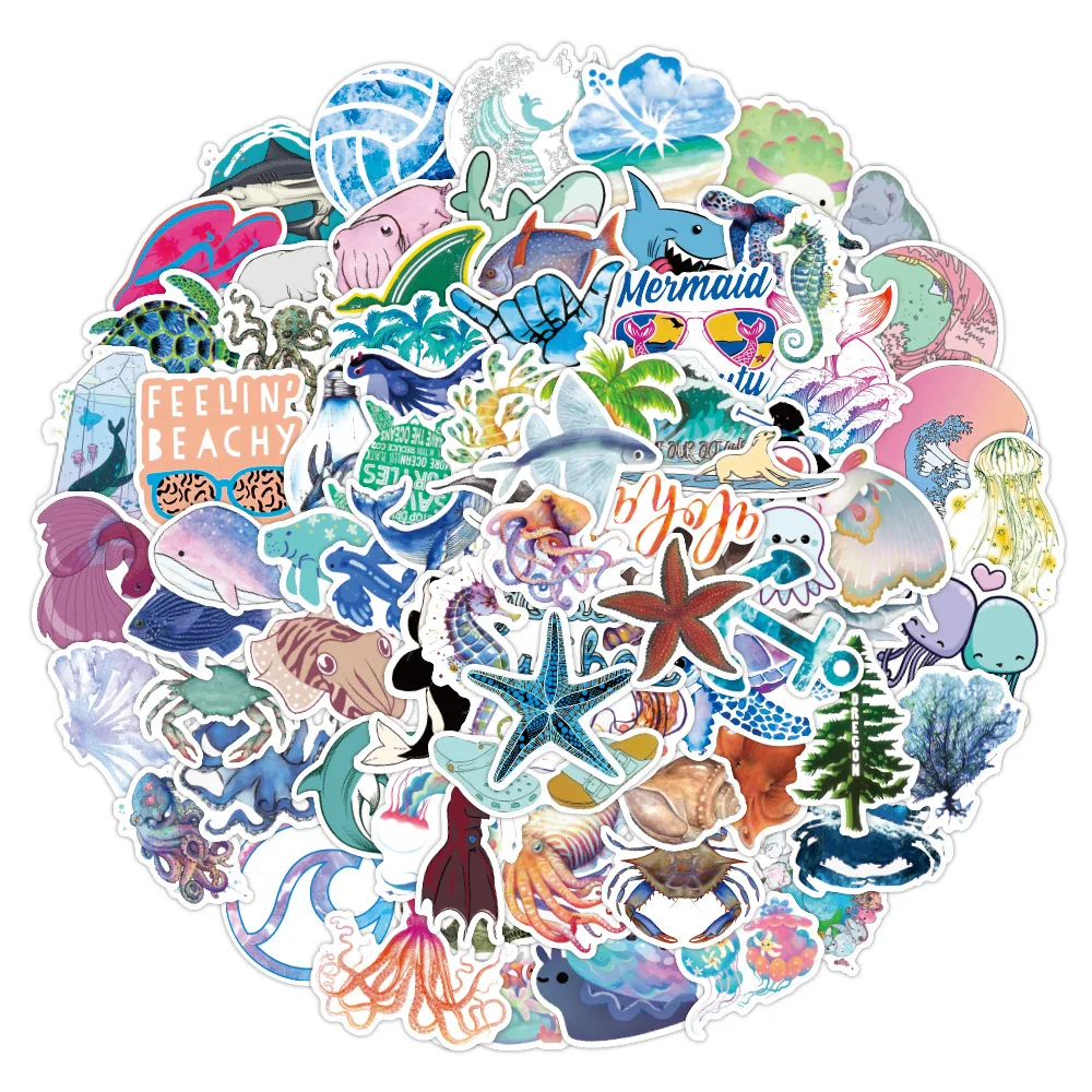 Pegatinas impermeables de animales marinos, decoraci&oacute;n personalizada de equipaje, port&aacute;til, refrigerador, venta al por mayor, 10/30/50 Uds.-2