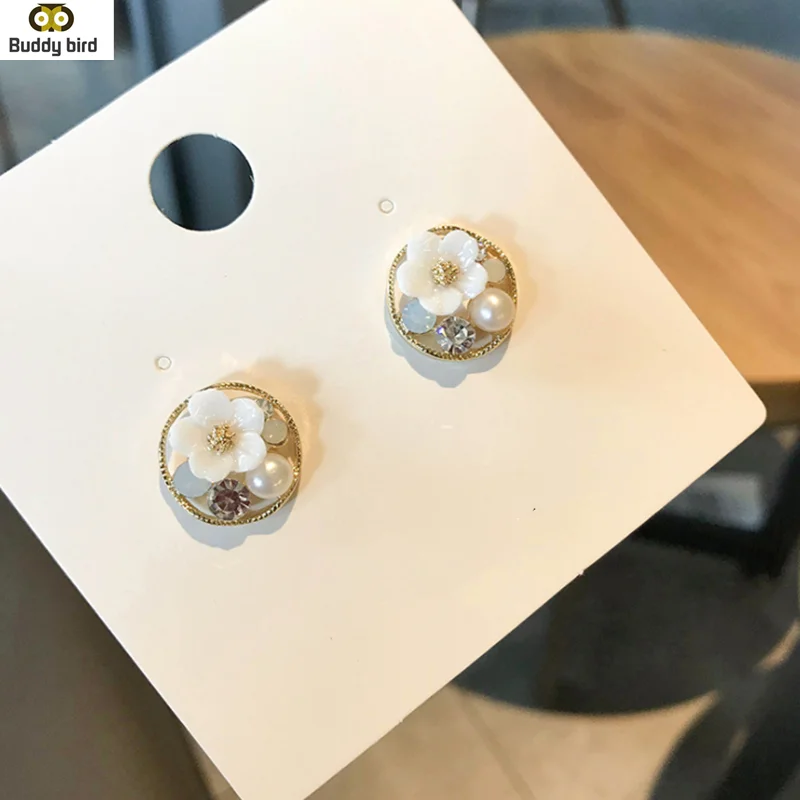 Милые серьги с геометрическим цветком и искусственным жемчугом гвоздики в виде