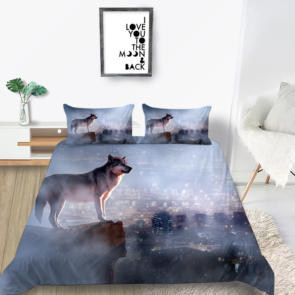 Комплект постельного белья Moon Night Wolf Модный мягкий Фэнтезийный с пододеяльником