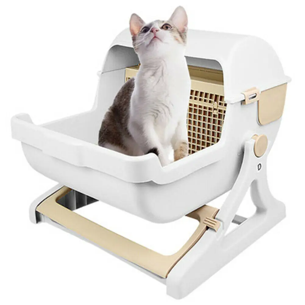 

Cat Litter Box Semi-Automatic Quick Cleaning Luxury Cat Toilet Indoor Cat Sandbox Cat Toilet Loo Tray Flip Cover Cat Bedpans