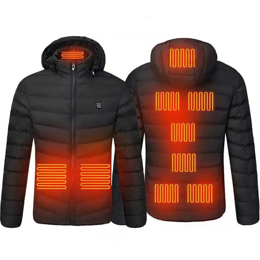 

Men 9 Areas Heated Jacket Outdoor Electric Heating Jackets USB Winter Warm Sprots Thermal Coat Clothing Smart Waterproof Hooded