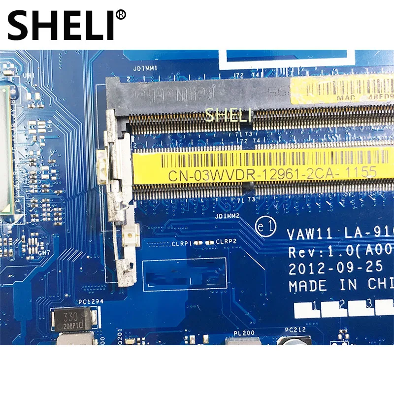 SHELI для Dell Inspiron 17R 3721 материнская плата ноутбука 3WVDR 03WVDR CN-03WVDR VAW11 LA-9102P I5-3337U HM77 DDR3L