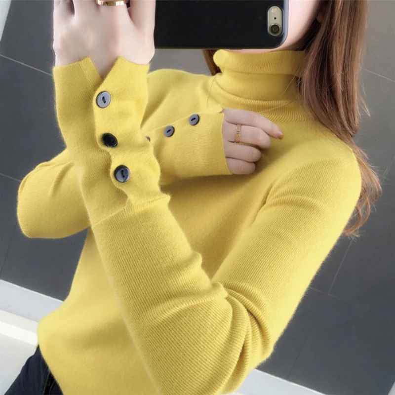 

Sweater Women 2020 Autumn Winter Korean Casual Vintage Solid Color Women's Turtleneck Elegant Slim Fit Basic Inner Sweater