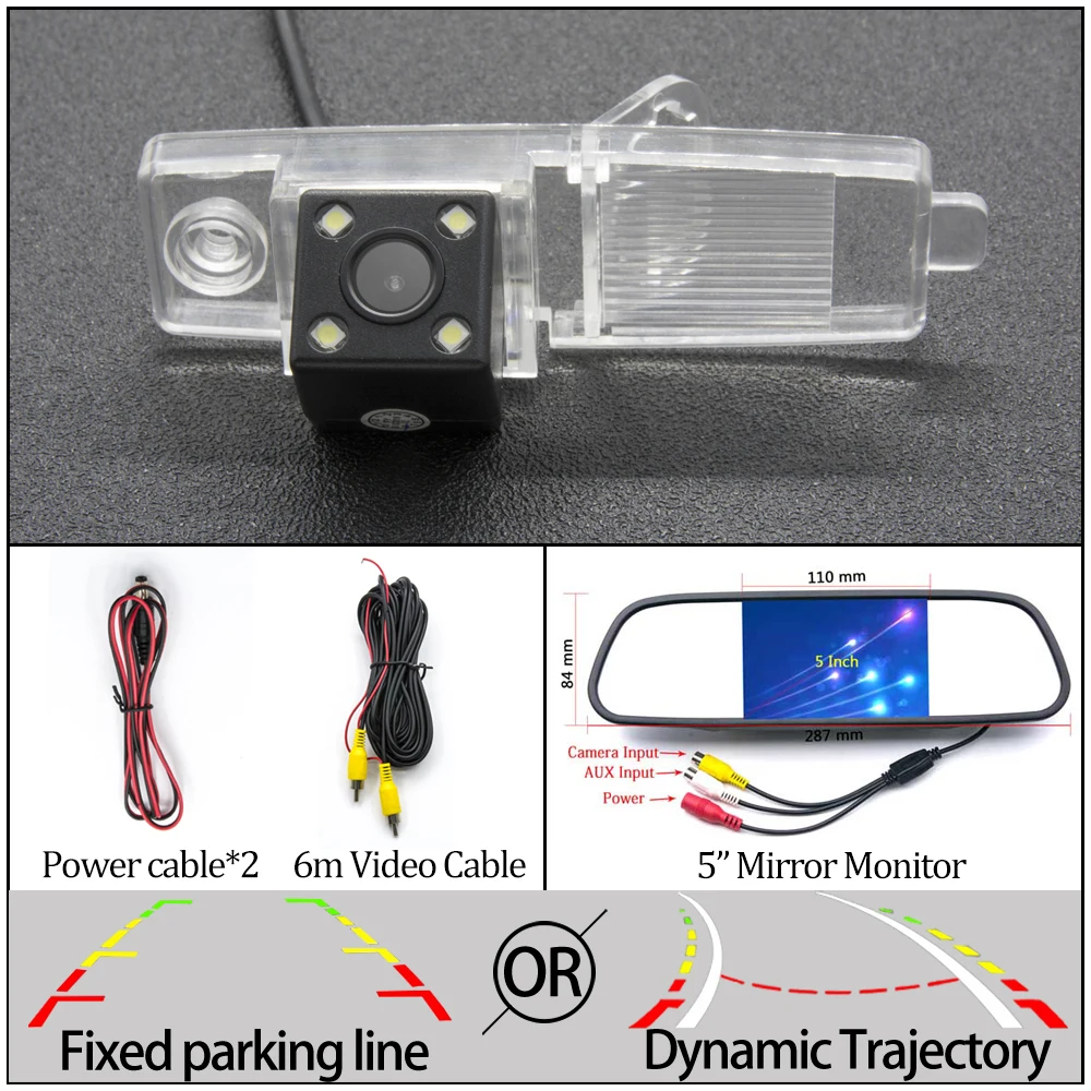 4LED N 5 inch Mirror Фиксированная или динамическая траектория камера заднего вида для Toyota Highlander Kluger RAV4 RAV 4 2009 2010 2011 2012 Автостоянка аксессуары - Название цвета: 4LED N 5 inch Mirror