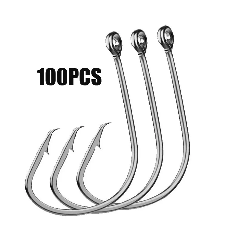 

YUCONG 100PCS Single Fishing Hooks 1#-5/0# Carbon Steel Barbed Hooks Black Octopus Offset Sport Circle Fishhooks Fishing Tackle