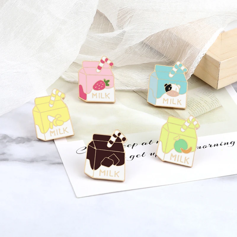 Милые Броши в виде молочной коробки эмалированные булавки с клубникой бананом