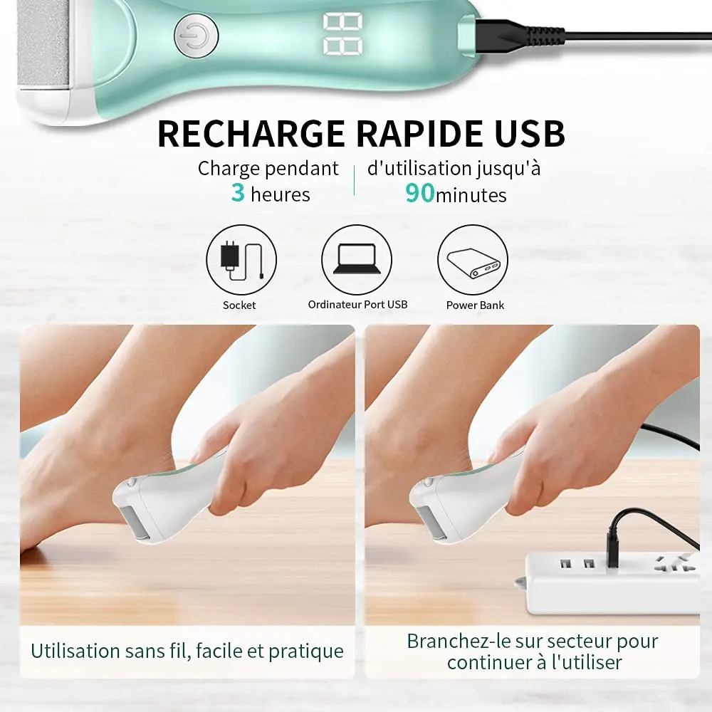 

Electric Foot Rasp, Electric Rasp Sander Anti-Callus, with 3 Rollers and 2 Speeds to Eliminate Dead and Chapped Skin