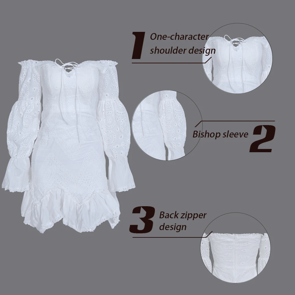 

Tosheiny 2020 Women Off Shoulder Puff Sleeve Ruffles Solid Color Bodycon Mini Elegant Dress