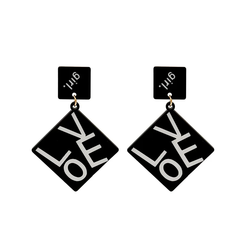 

Temperament Acrylic Black Letter Love Earrings Accessory Jewelry