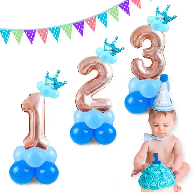 

Воздушный шар на день рождения, 17 шт., стоячий, розовый, синий, украшение для дня рождения, цифровой воздушный шар с алюминиевой пленкой для б...