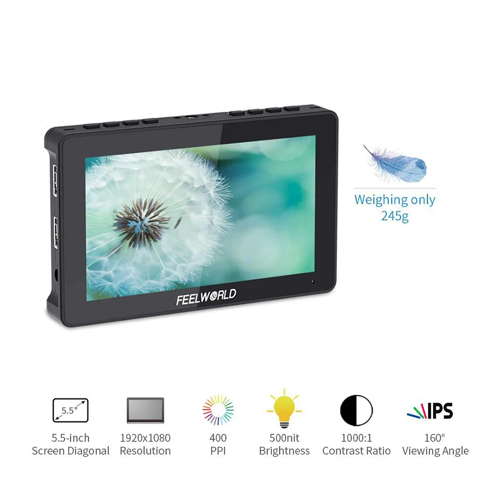 Цена Монитор для видеокамеры FEELWORLD, мониторы для цифровой зеркальной камеры с комплектом внешнего питания для установки, светодиодная подсветка...