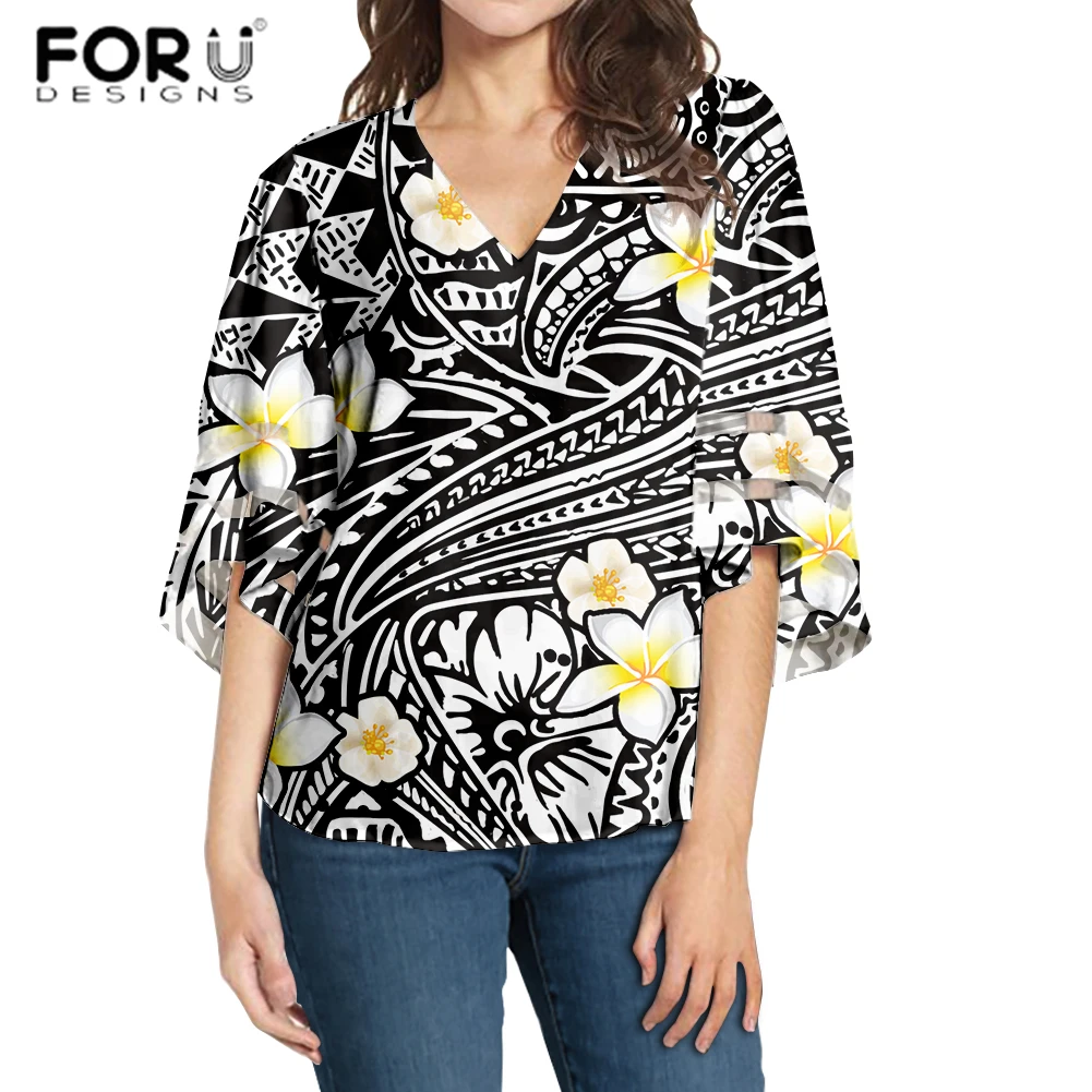 

Женская одежда FORUDESIGNS, брендовый шифоновый летний топ для девочек-подростков, Женские топы и блузки с Полинезийским цветочным принтом