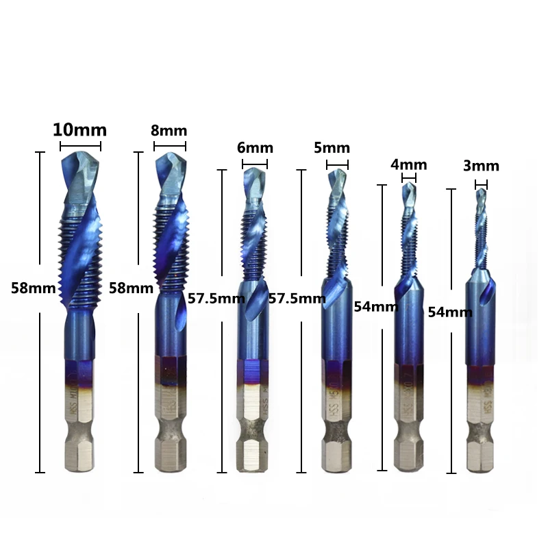 

DANIU 6Pcs M3-M10 Combination Drill Tap Bit Set HSS 6542 Blue Coated Deburr Countersink Drill Bits for Woodworking Hand DIY Tool