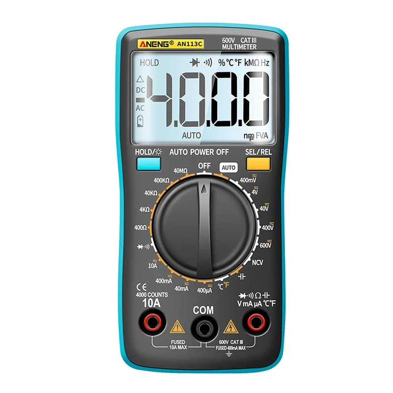 

ANENG AN113C Digital Multimeter 4000 Counts True RMS LCD Display AC And DC Tester Voltage Voltmeter Ammeter Voltmeter