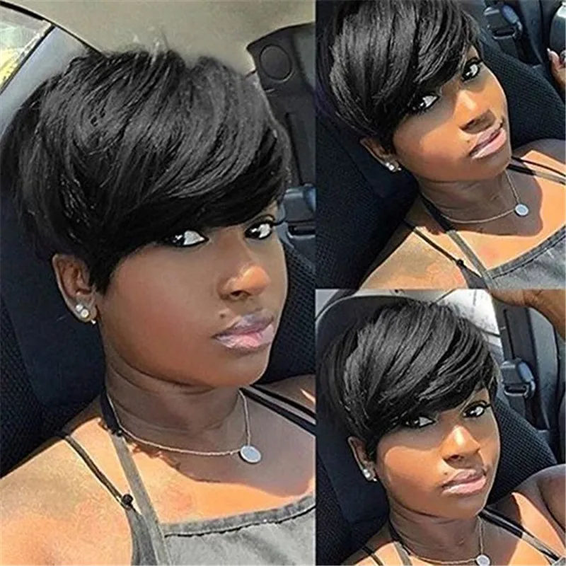 

Ladies Short Black Straight Wig With Bangs Synthetic Wig For Women Daily Party Use Heat Resistant Fiber Wig Nature Looking