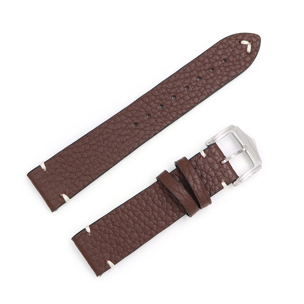 Rolamy 20 22 24mm Wholesale New Style Cowhide Smooth Vintage Leather Black Brown Blue Red Watch Band Strap Belt Polish Buckle