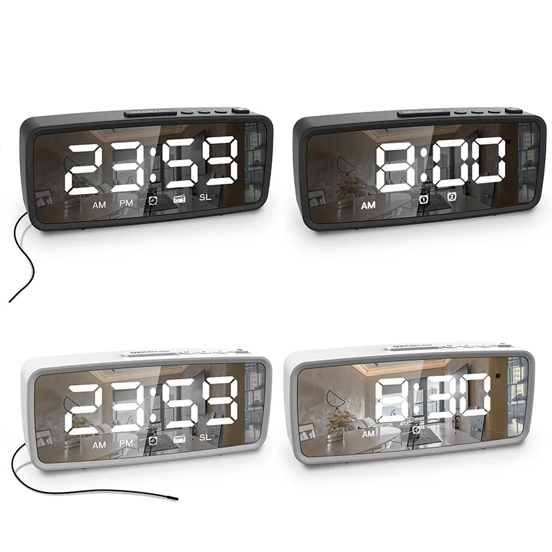 

LED Digital Smart Radio Alarm Clock Mirror Clock Watch Table Electronic Desktop Clocks Wakeup Clock With Projection Time Snooze