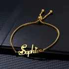 Женские браслеты с именем на заказ, цепочка из нержавеющей стали, персонализированный модный регулируемый браслет с именной табличкой, ювелирные изделия