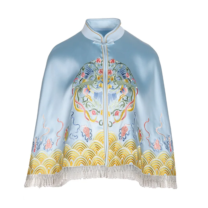 

Cape Poncho Coats 2021 Autumn Winter Tops Coat High Quality Brand Women Luxurious Embroidery Beading Deco Casual Blue Pink Coat