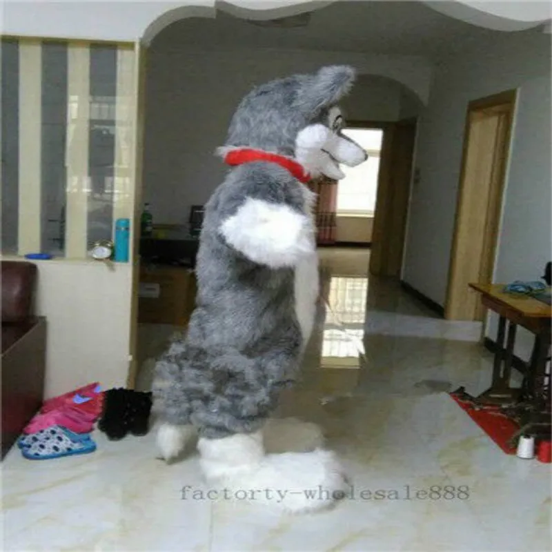 Длинный Fursuit серый хаски собака волк костюм лисы-маскота платье на Хэллоуин для