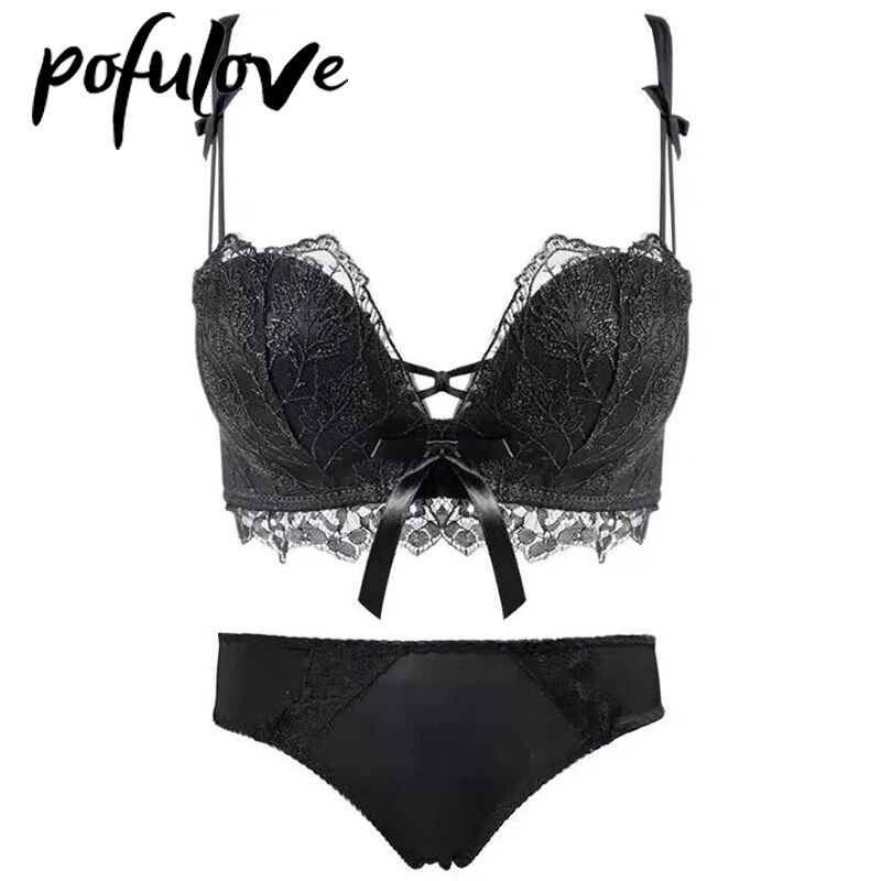 

Sexy Lace Set Floral Lingerie Push Up Bras Women Girl Wireless Underwear Seamless Bralette Bra and Panties Sets Female 32A