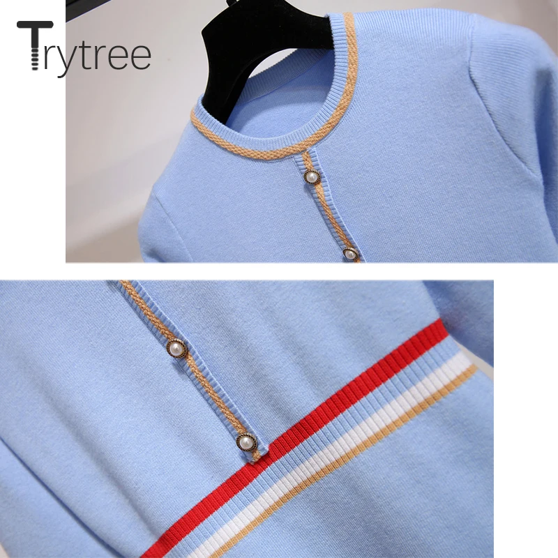 Осень зима 2020 женское Повседневное трикотажное платье Trytree с круглым вырезом