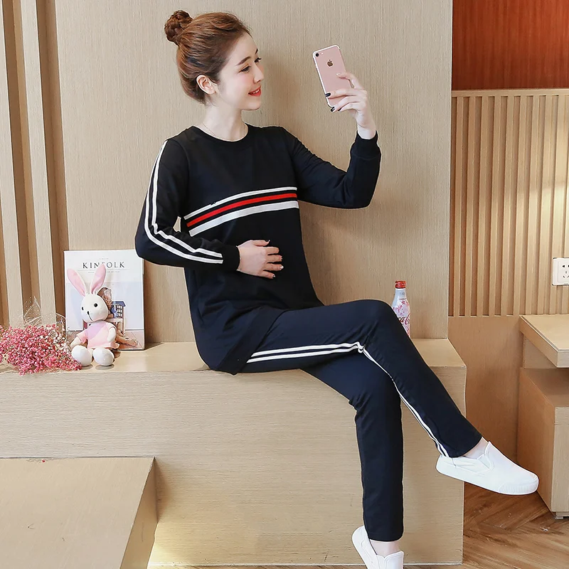 Весенне-осенний домашний наряд для беременных костюмы кормящих грудью комплекты