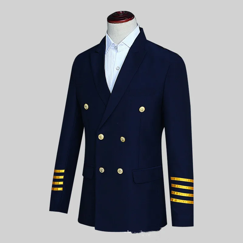 

Navy Blue Long Sleeve Men Blazer with Button 2019 Stage Costume Nightclub Bar Suit Jacket Real Photo Party Costume Homme Tuxedo
