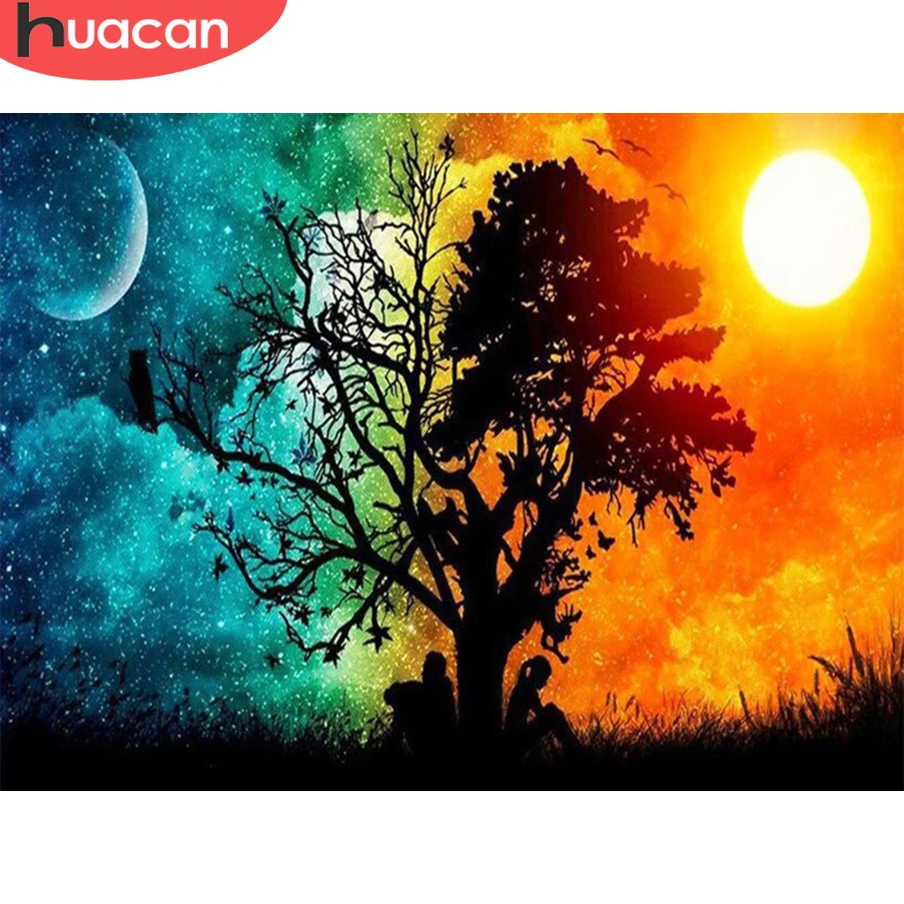 

HUACAN DIY Diamond Painting Tree 5D Diamond Embroidery Night Full Square Mosaic Rhinestone Cross Stitch Landscape Home Decor