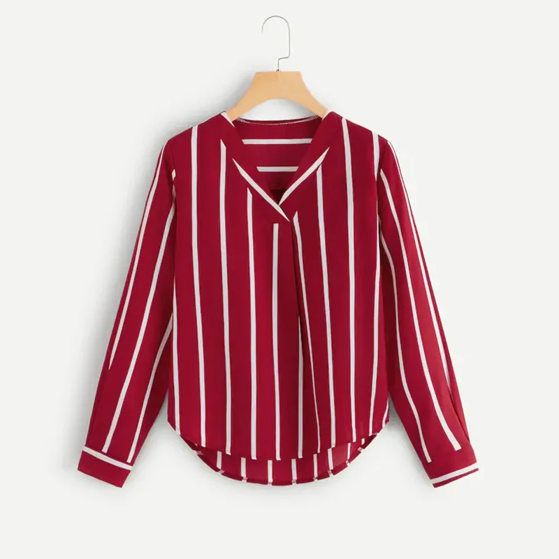 Рубашка женская с длинным рукавом и V-образным вырезом Повседневная Блузка в