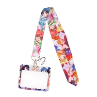 yl772 new anime lanyard credit card id badge holder key ring bag student woman travel bank bus business card cover keychain