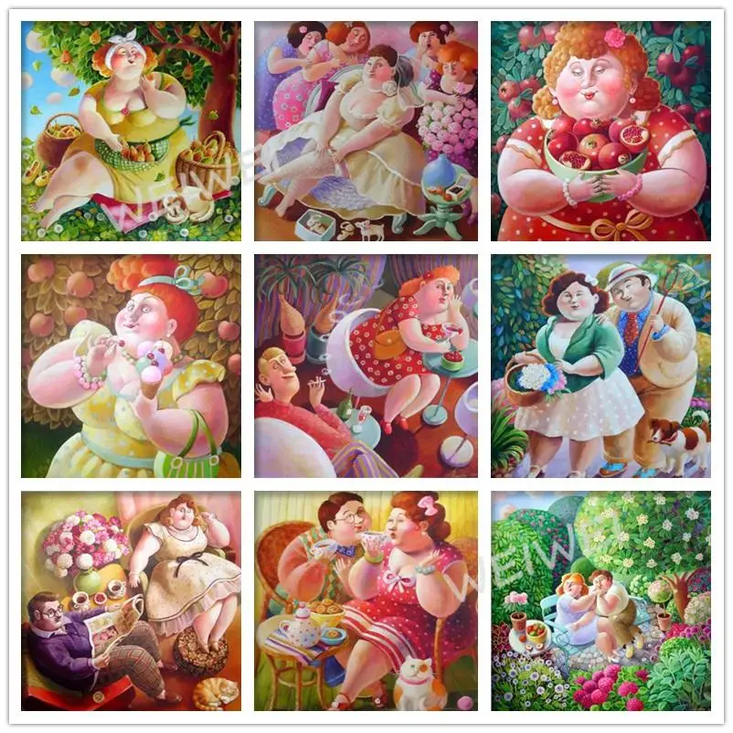 

Hot Selling 5D Diy Diamond Painting Cartoon Sexy Couple Fat Lady Diamond Embroidery Mosaic Art Pictures with Rhinestones