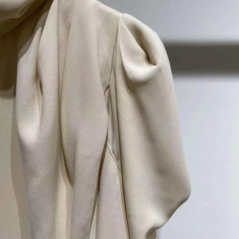 

Black Ruched Casual Blouse For Women Turtleneck Puff Long Sleeve Minimalist Solid Spring Shirt Female 2021 Fashion Spring C448