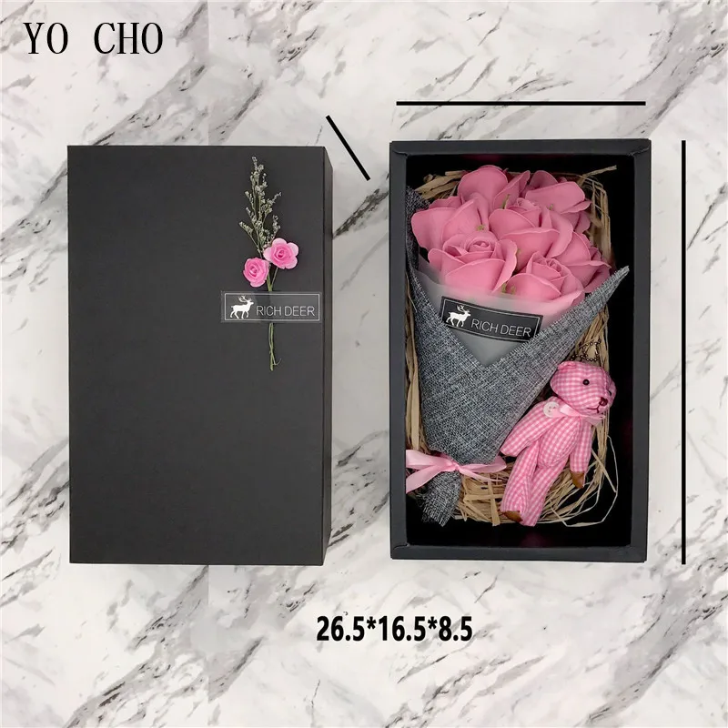 YO CHO 7pcs Scented Soap RoseFlower Petal Bear in Gift Box For Valentines Wedding Valentines Mothers Day Gifts Rose Soap Flower