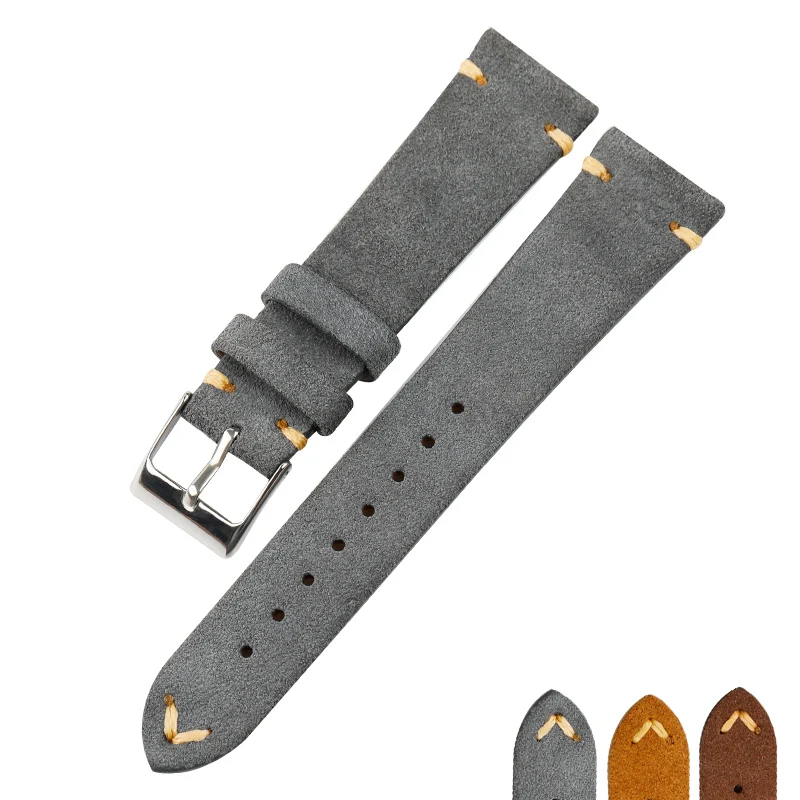 

Handmade Gray 20MM watchband Adaptation Machinery Suede Watch Strap Genuine Leather Retro Watch Pendant wristband