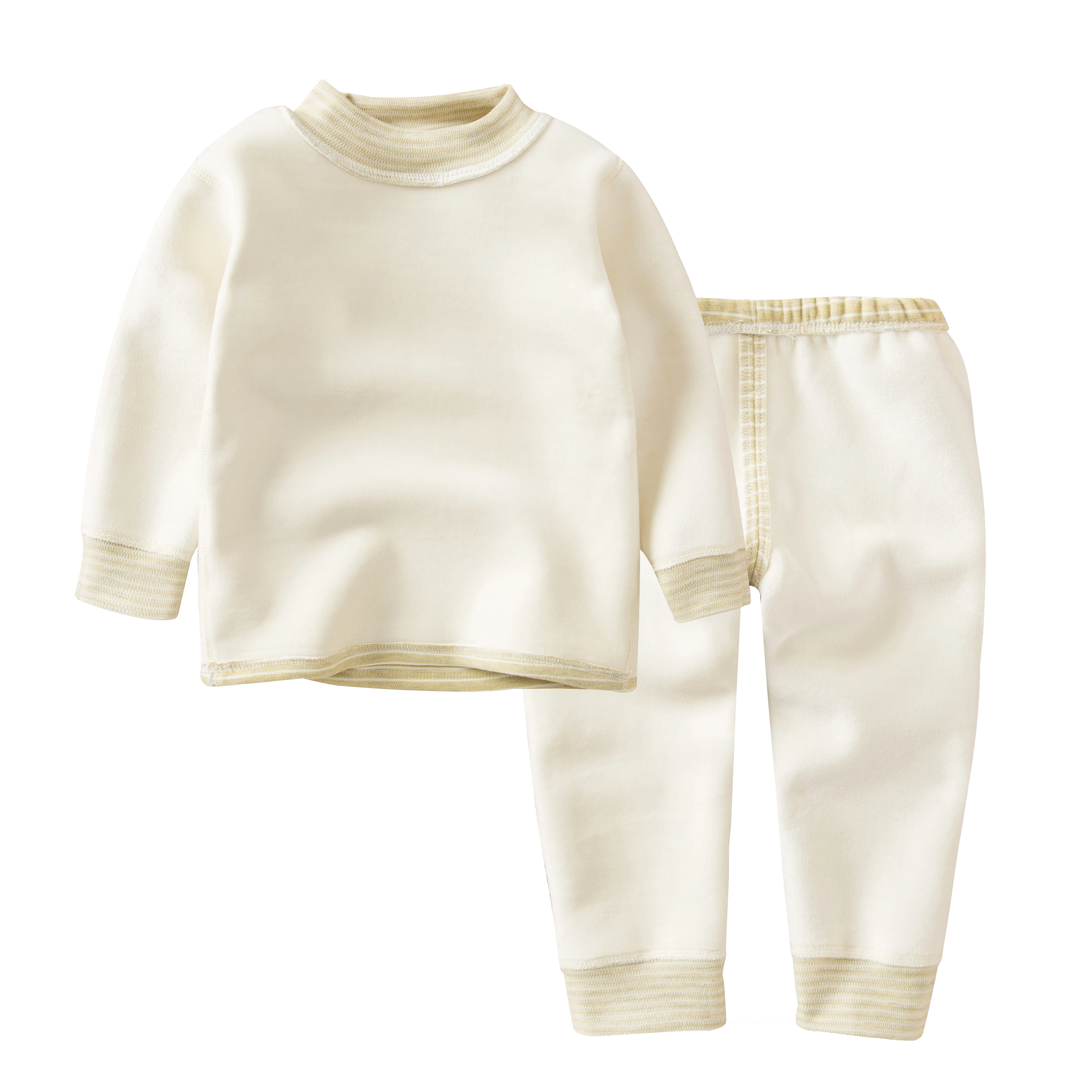 Conjunto de pijama de franela para ni&ntilde;os y ni&ntilde;as, ropa interior t&eacute;rmica a rayas, c&aacute;lida para beb&eacute;, pijamas de lana, Invierno-5