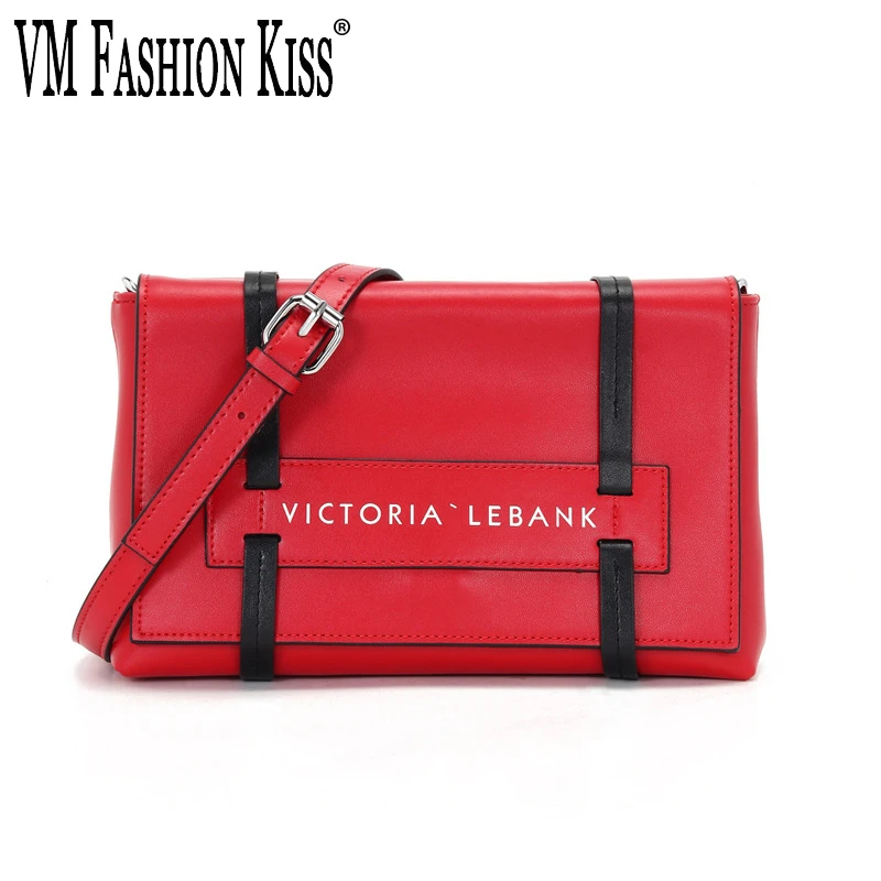 

VM FASHION KISS Cowhide Envelope Bag Red Black Panelled Women Handbags Soft Flap Shoulder Bags Pochette Red Bag Femme Moda Mujer