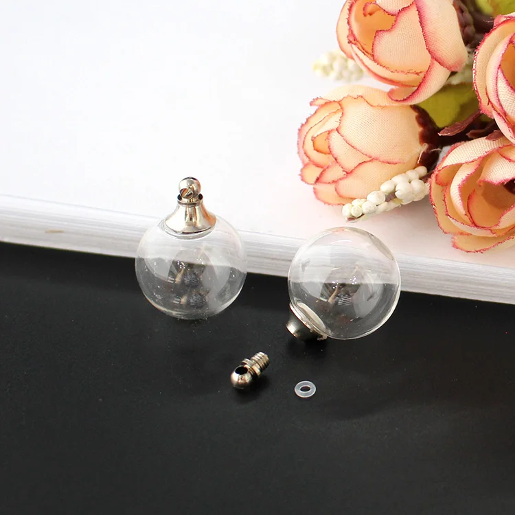 16MM Clear Ball 5 шт Пустой полый стеклянный шар с металлической винтовой крышкой и резиновым уплотнением стеклянный флакон-кулон, ювелирные изделия, поиск - Окраска металла: 16MM Clear Ball
