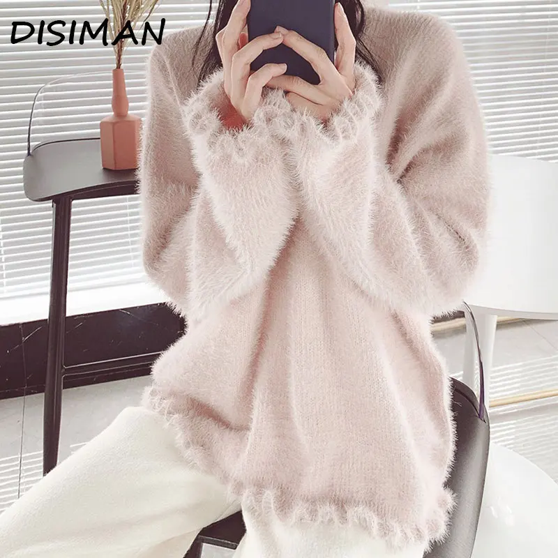 DISIMAN осенние и зимние корейские вязаные свободные пушистые женские свитера