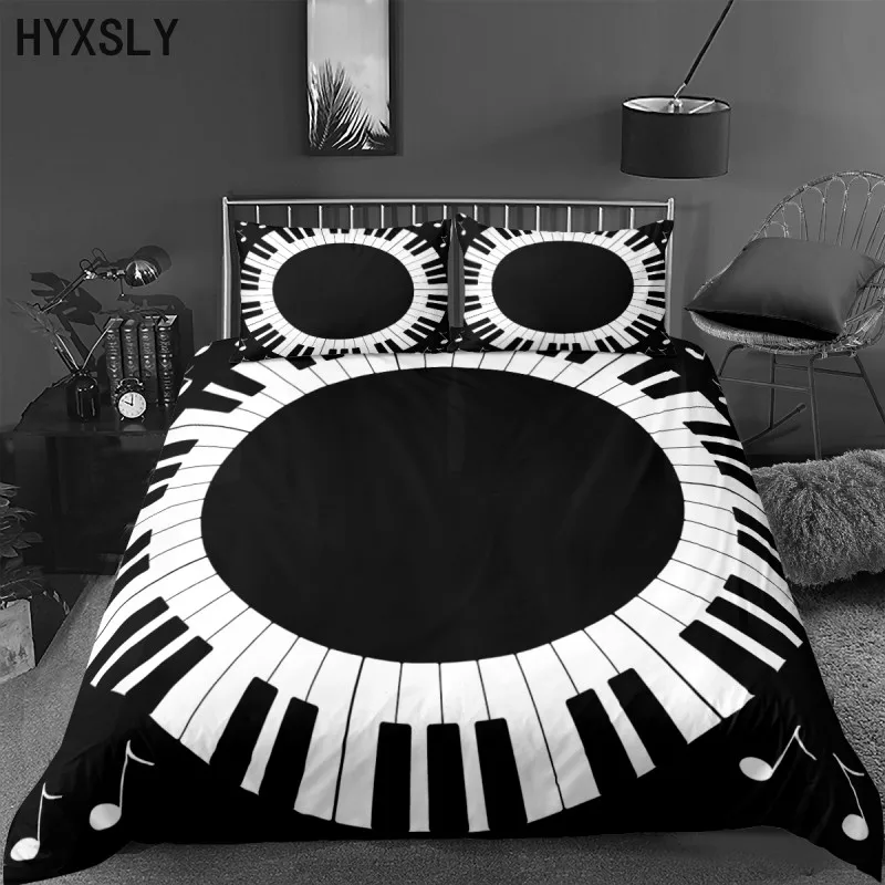 

Bedding Set Piano Keyboard Music Note Duvet Cover Queen King Size Bed Linen Comforter 100% Microfiber White Black Luxury Quilt