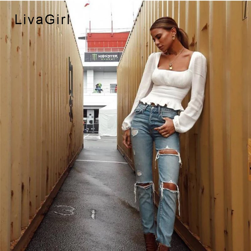 Новая белая шифоновая блузка с длинными рукавами тонкие короткие повседневные