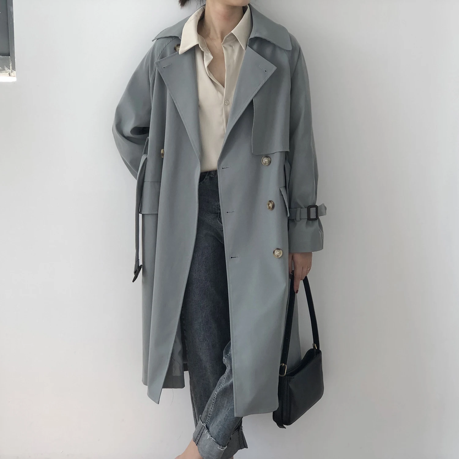 

Fashion New Windbreaker Women's Mid-Length Elegant Waist Hugging over-the-Knee Coat Tooling Coat Winter Clothes Women H00276