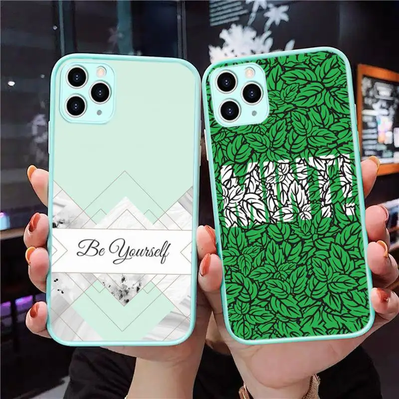 

Fashion Aqua Silver Green Mint Phone Case Blue Transparent Matte For IPhone 7 8 11 12 S Mini Pro X XS XR MAX Plus Cover Shell