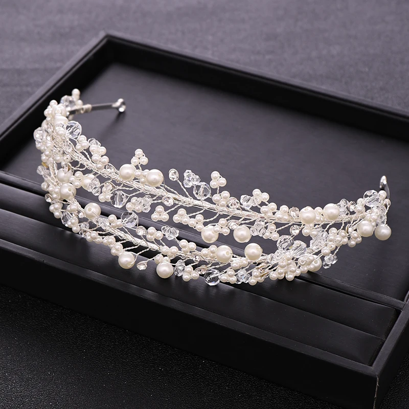 Свадебная тиара ювелирные изделия для волос Серебряный цвет жемчуга и кристаллы