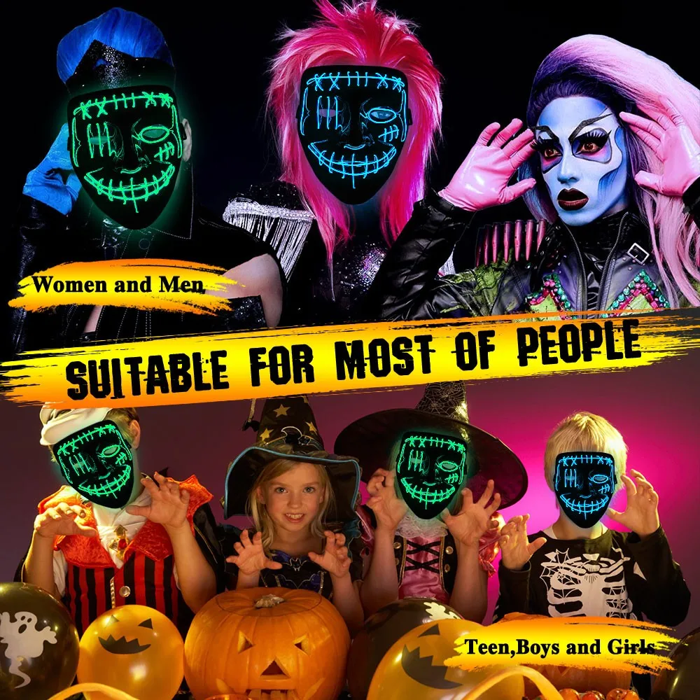 

Маска со скелетом на Хэллоуин, светодиодная светящаяся страшная маска светильник ящаяся Праздничная Косплей-костюм, светящаяся маска, маск...