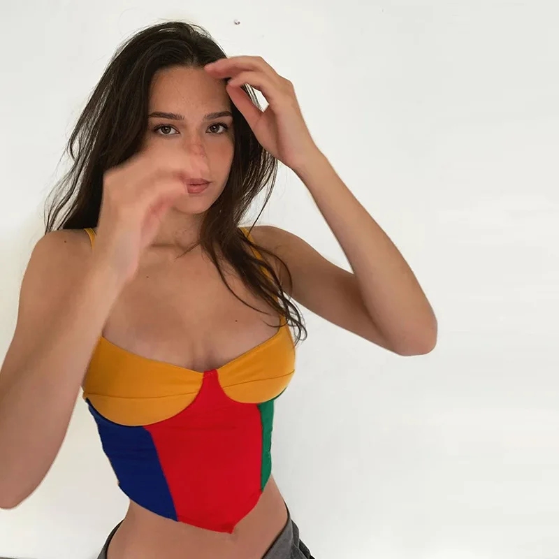 Женский укороченный топ с открытой спиной в стиле пэчворк|Топы| |