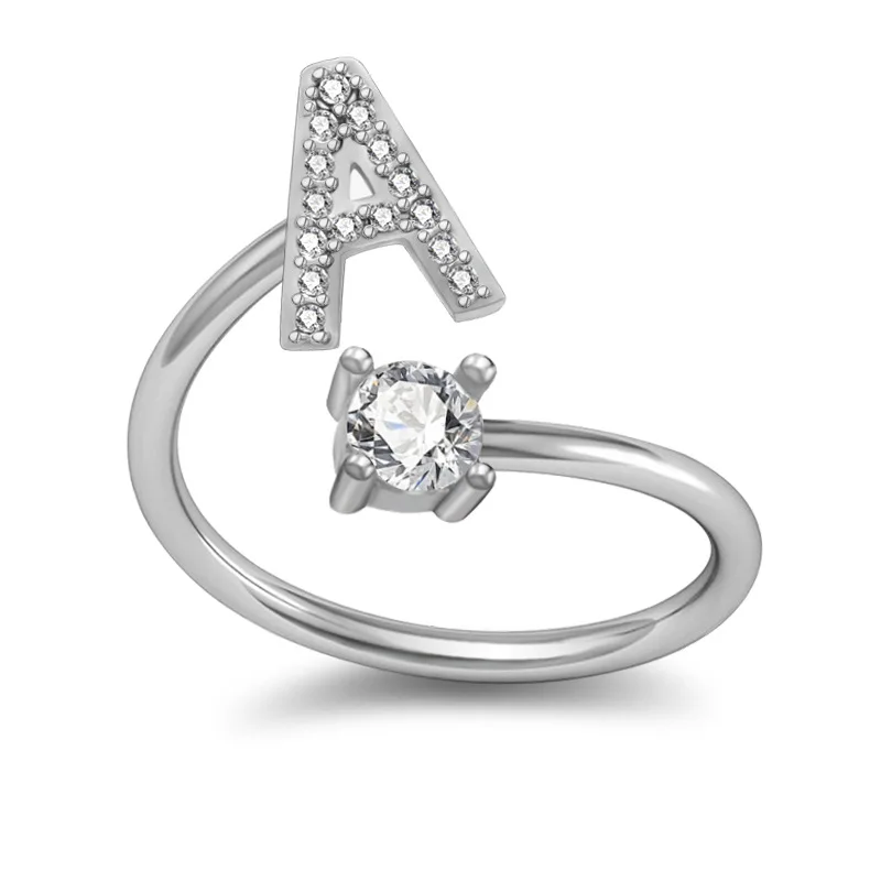 

26 English Letters Rings Rhinestone Temperament Copper Fashion Women Fine Elegant Rings Couple Valentine Day Gift Jewelry
