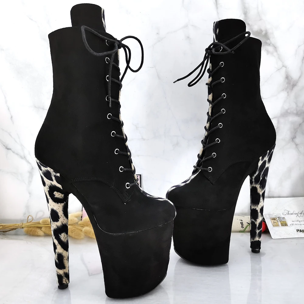 Leecabe/черные и леопардовые замшевые ботинки на высоком каблуке 8 дюймов разные