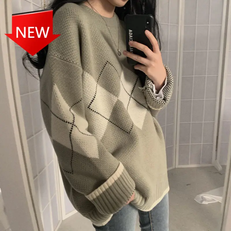 

pattern autumn and winter pullover women long-sleeved round neck loose knit casual retro Korean pullover women