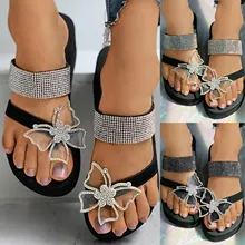 Women Slippers Summer Fashion Ladies Butterfly rhinestone Flat Bohemian Casual Sandals Breathable Beach Shoes Wedges Slippers